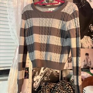 Cable Knit Striped Sweater - Brown and Gray